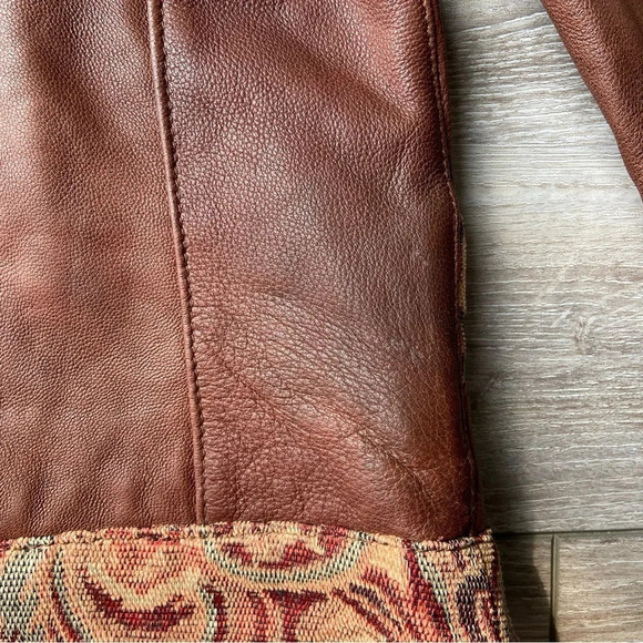 NWT Coldwater Creek Tapestry  Trim Leather Jacket - Picture 13 of 14